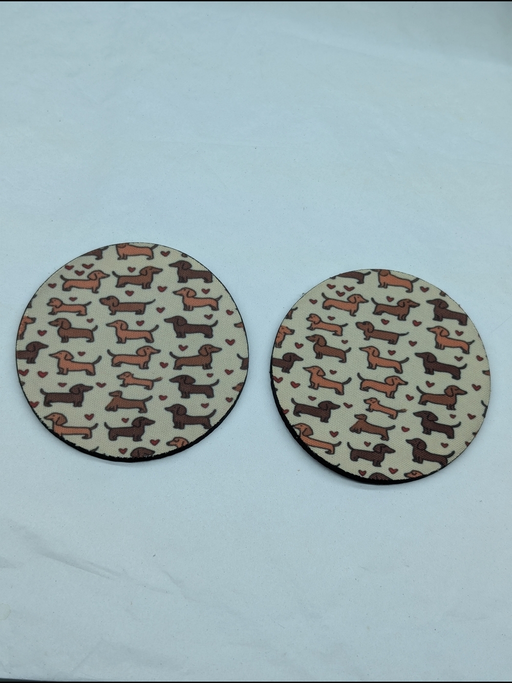 Dachshund Pattern Round Coasters  - Set Of 2